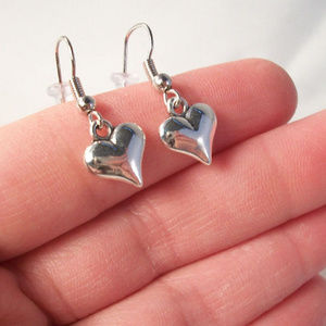 Silver Puffy Heart Earrings Hypoallergenic Hooks!